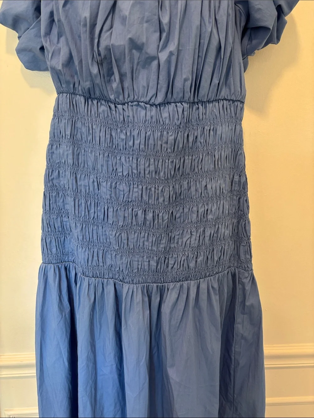 Abercrombie & Fitch Blue Dress Off Shoulder Smocking Puff Sleeve NWT XLT